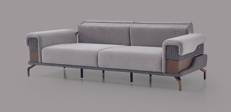Jival-Sofagarnitur; edle Kombination zwischen Holz und Metall in modernem Stil