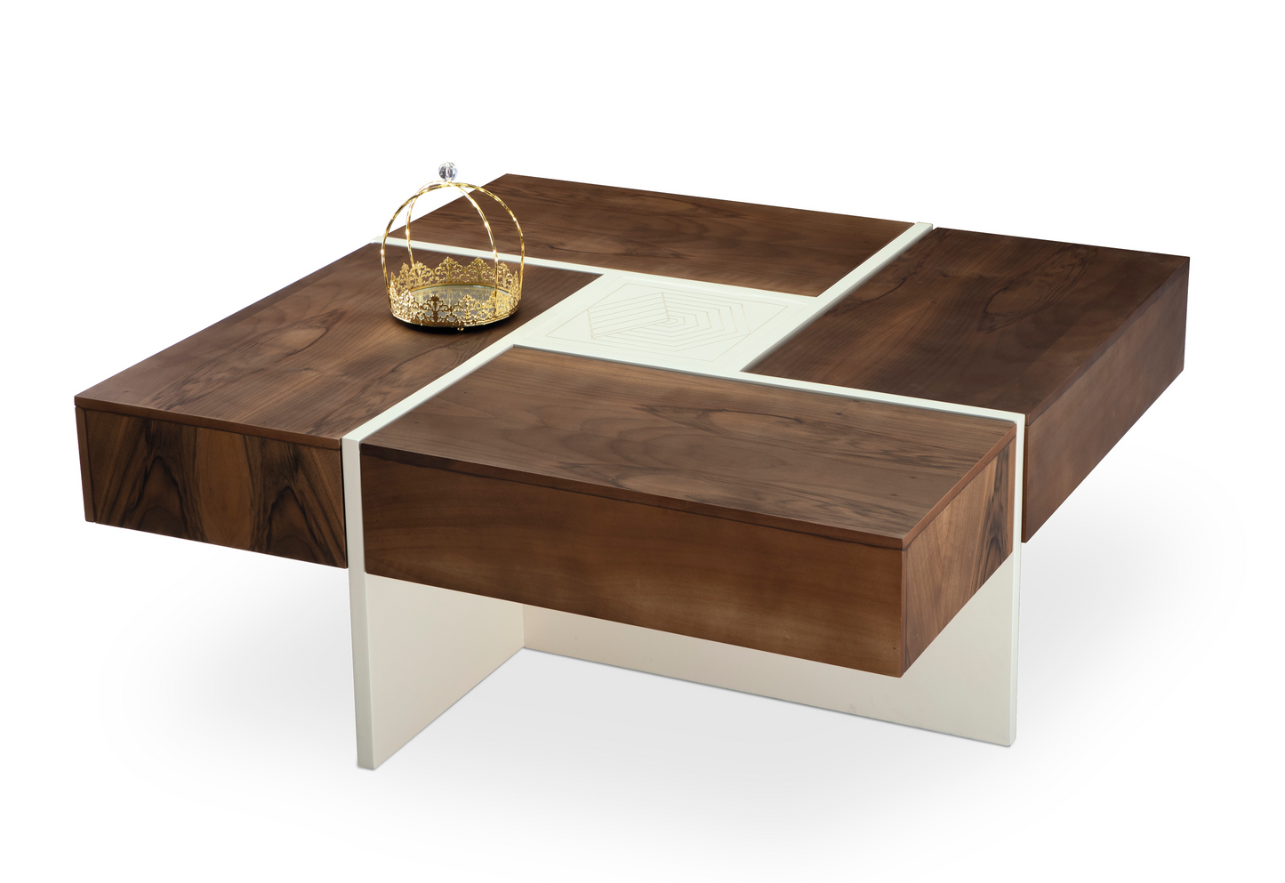 Funktionaler Couchtisch in quadratischer Form mit mehreren Staumöglichkeiten