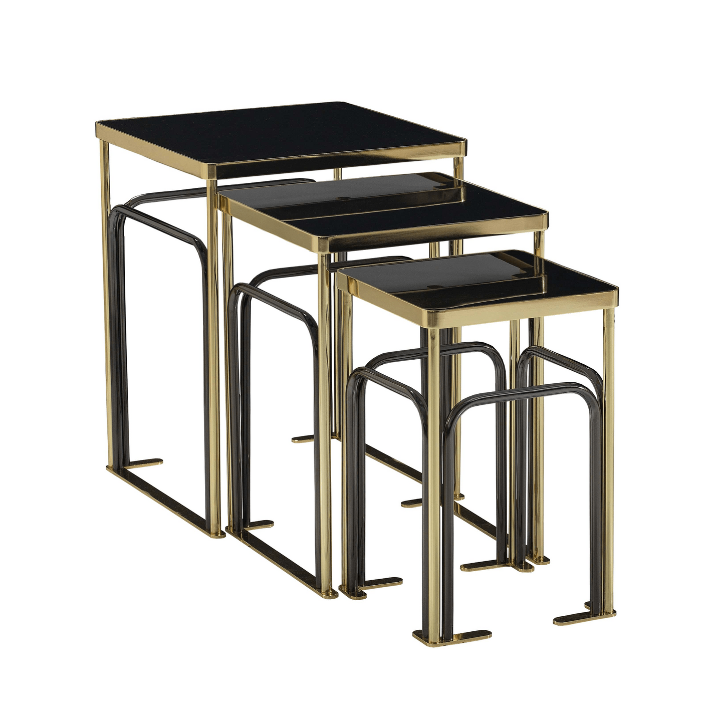 Ein 3er-Beistelltisch-Set aus Edelstahl in attraktivem Design